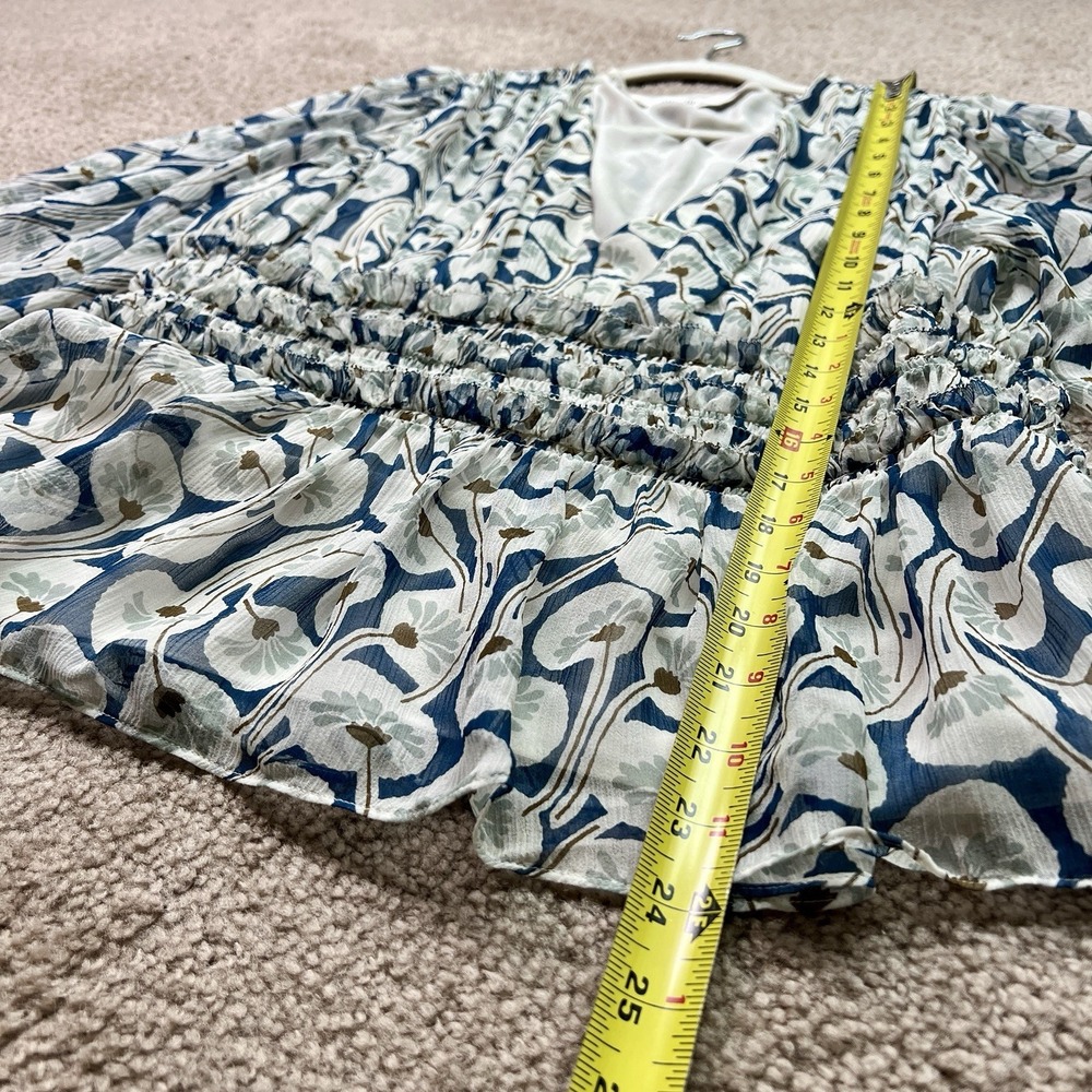 Rebecca Taylor Silk Floral Long Sleeve V Neck Lined Blouse Top White Blue Siz 10 - Picture 6 of 12